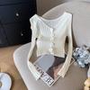 Camiseta Base de Punto para Mujer, Estilo Nuevo Primavera y Verano, Suave Diseño Floral con Botones, Top Corto con Mangas de Princesa