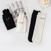Calcetines Completamente de Algodón con Encaje Súper Lindos, Calcetines Dulces con Lazo Tridimensional, Estilo Lolita Orejas de Conejo Color Sólido Estilo Academia de Niña Calcetín de Media Caña