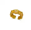 Anel Flor Escovada Ouro Antigo Estilo Loja de Ouro Ouro de Areia Anel para Dedo Indicador Cobra de Nicho Joia Versátil Aberta de Luxo Leve