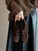Edición Lancui~ Mocasines Retro de Punta Cuadrada Plisados de Tacón Bajo Modelo Nuevo 2026 Moda de Nicho Versátiles de Boca Baja para Mujer