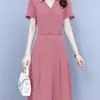 Vestido con Cuello de Camisa para Mujer 2026 Verano Nueva Moda Tallas Grandes Elegante Ceñidor de Cintura Vestido de Manga Corta para Mamás