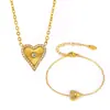 Set de Joyería de Acero Inoxidable Chapado en Oro Real de 18K, Collar y Pulsera con Corazón de Doble Capa, Corazón de Melocotón, Estilo Ins, Completamente Incrustado con Circonita Diamante