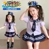 Vestido Fantasia de Policial Coelho para Meninas Bebê Verão 2026 Novo Conjunto de Duas Peças de Manga Curta Estilo College Infantil