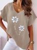 2026 Verano Transfronterizo Europeo y Americano Popular Talla Grande Ropa de Mujer Comercio Exterior Estampada Cuello en V Casual Mangas Cortas Tipo Murciélago Top para Mujer
