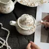 Louça de Cerâmica Marrom Floral em Relevo de Renda Estilo Francês Vintage - Tigelas, Xícaras de Café, Pires, Bules, Pratos Ovais, Pratos de Sobremesa - Atacado