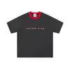 Camiseta de Algodón Savagebase Hilo Doble Fresca de Verano Retro Americano Nicho Bordado de Lentejuelas Cuello de Color Contrastante Rayas Manga Corta
