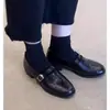 Versión de Piel de Vaca~Mocasines Estilo Británico Retro para Mujer, Mary Janes Versátiles de una Hebilla, Zapatos Pequeños de Cuero, Tacón Grueso, Slip-ons Perezosos