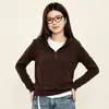 Camiseta Básica Feminina Lyocell com Meio Zíper 2026 Nova Outono/Inverno Manga Longa Slim-Fit Top Suéter de Tricô com Capuz