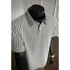 Camiseta Masculina de Manga Curta com Padrão Espinha de Peixe Preto, Camisa Polo de Verão com Patchwork Xadrez e Gola, Top Americano Retrô de Meia Manga