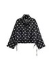 Chaqueta Corta de Lunares Grandes Fresca Dulce Europea y Americana para Mujer, Cuello Alto, Cordón de Ajuste, Holgada, Manga Larga, Prenda Exterior