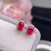 Brincos de Rubi Recém-Queimados, Rubis Finos, Pedra Principal de Cristal Super Limpa 6*4mm, Prata 925 Fina