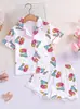 Comercio Exterior Transfronterizo Nuevo Estilo Cuatro Estaciones Niñas Pijamas Conjunto Manga Corta Shorts Cárdigan Estampado Pijama Infantil