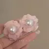 Brincos de camélia sonho flutuante atmosfera super fada flor de renda francesa pérola temperamento de nicho sênior brincos gentis