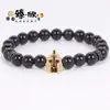 Superventas Amazon Europeo y Americano Transfronterizo Ágata Negra Casco Espaciador Metálico Joyería de Gama Alta de Moda Pulsera Al por Mayor