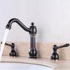 Heigu trefilado de níquel lavabo de tres agujeros grifo de agua fría y caliente mueble de baño bañera grifo de cobre juego de tres piezas tipo de asiento doble