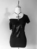 Subcultura Gótica Retro Camiseta para Mujer Corte Ajustado Ceñida a la Cintura Cuello Diagonal Hombro Descubierto Cruzado Estilo Oscuro Personalidad Moda Chica Caliente
