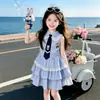Vestido de Verão Fresco Judy com Listras, Gola de Renda para Meninas 2026 Novo Estiloso Vestido Princesa Infantil para Meninas