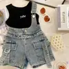 Nuevo Conjunto de Verano para Niñas 101.3kg Pieza Conjunto Moda Coreana Chaleco de Moda Popular Elegante Mono de Mezclilla Shorts