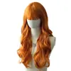 Peluca Transfronteriza para Mujeres con Cabello Largo Rizado y Flequillo Recto, Más Vendida en Amazon, Cabello Largo Ondulado Naranja, Peluca Completa Tejida a Máquina de Fibra Sintética