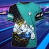 Camiseta deportiva de manga corta informal con cuello redondo y estampado 3D de bolos de verano de 2023, ropa de moda para hombre