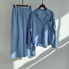 Conjunto Feminino de 2 Peças Amazon Transfronteiriço Retrô Tamanho Grande 2026 Conjunto de Camisa de Algodão e Linho Calças Soltas de Cintura Alta