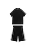 Traje Deportivo Casual de Rayas para Hombre, Verano Estilo Hong Kong Retro Tendencia Marca, Camiseta de Manga Corta Juvenil, Pantalones Cortos Holgados