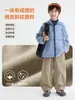 Nova linha de roupas infantis da Haima para meninos, calças compridas de outono 2026, calças casuais 100% algodão, calças largas de perna curva, moda outonal tendência