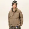 Jaqueta Curta de Algodão Cor de Âmbar com Gola Alta para Homens e Mulheres, Nova Marca Tendência de Inverno Casaco de Cor Sólida com Toque de Luxo, Jaqueta Puffer Quente para Mulheres