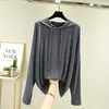 Camiseta con capucha de manga larga de modal para mujer, primavera, casual, talla grande, holgada, base para interiores, adelgazante, protector solar, top fino