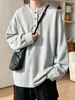 Camiseta de manga larga para hombre con cuello Henley de punto gofrado, colección de otoño, capa base de peso pesado, sudadera de moda estilo polo, negro