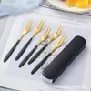 Caixa Pequena Portátil Aço Inoxidável 304 Garfo para Frutas Comida Ocidental Garfo para Sobremesa Bolo Garfo Doméstico Garfo para Bolo da Lua do Festival do Meio Outono Venda por Atacado