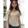 Camiseta Elegante Juvenil de Manga Corta Ajustada para Mujer Primavera y Verano 2026 Nuevo Modelo Gris Cuello Redondo Hombro Normal Top Estudiante