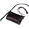 Bolso Cuadrado Pequeño Estilo Mori de Alta Gama Retro Doble Cremallera Bandolera Hecho a Mano Cuero Curtido Vegetal Cuero Genuino para Mujer Bolso Pequeño para Teléfono Móvil