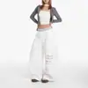 Pantalones casuales de retazos de color block con estampado de letras estilo americano para mujer, nuevos 2026, corte holgado, nicho street dance, deportivos de pierna ancha, modernos