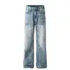 Yongfang Estilo Retro Americano High Street Unisex de Gama Alta Diseño Azul Lavado Jeans Acampanados Sueltos para Hombre