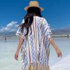 Ropa de Abrigo para Viaje Ropa Europea y Americana Rayas de Colores Estilo Étnico Tejido Chaleco Chal con Borlas Chaleco Chaleco Grande con Borlas
