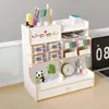 Caja de Almacenamiento con Portalápices de Madera, Gran Capacidad, Portalápices Nórdico Creativo y Elegante con Múltiples Compartimentos, Estante de Almacenamiento para Escritorio de Oficina