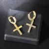 Brincos de argola com cruz de zircônia quente transfronteiriços brincos europeus e americanos totalmente cravejados de diamantes banhados a ouro brincos hip hop modernos masculinos atacado