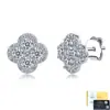 Brincos de prata de lei S925 com trevo da sorte de quatro folhas e moissanita cor D, elegantes e únicos, totalmente cravejados, versáteis, luxo leve, modernos, em estoque