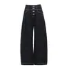 YECHUAN # Jeans de mezclilla cruda de Lyocell de pierna ancha holgados para mujer, nuevo estilo de otoño, pantalones de longitud hasta el suelo deconstruidos plisados