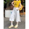 Calça Jeans Cropped Branca Reta Estilo Retrô para Mulheres Cintura Alta Verão Novo Tamanho Grande Gordura mm Solta Efeito Emagrecedor Calça de Perna Larga