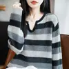 Tricô de Lã com Listras Contrastantes Estilo Francês para Mulheres Tricô Casual Solto Estilo Coreano Novo Moda 2026 Top com Combinação de Cores