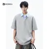 Camiseta de Manga Corta con Cuello Polo Estilo Americano Falso Dos Piezas para Hombre, Marca de Verano de Moda, Corte Holgado, Diseño Patchwork, Camiseta Casual de Media Manga