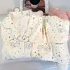 Pijama de Algodão Nuvem Novo para Mulheres Primavera e Outono 2025, Conjunto Cardigan Manga Longa Calça Longa, Roupa de Casa Doce de Verão para Mulheres