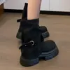Botas femininas curtas de sola grossa 2026 novo outono e inverno estilo britânico Botas Martin marrons Botas Melard com sola empilhada e botas calça