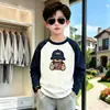 Camiseta de Manga Longa Color Block Algodão Puro Estilo de Rua para Meninos Início da Primavera Estilo Coreano Meninos Tamanhos Médio e Grande Infantis Casual Versátil Camisa Base com Manga Raglan