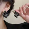 Elegantes Brincos de Cristal em Losango Preto, Nova Moda Tendência de Celebridade da Internet, Design de Nicho, Sensação de Alto Padrão, Fechos de Pressão e Tarraxas de Prata