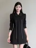 Elegante Vestido Negro Estilo Coreano con un Toque de Lujo para Mujer, Nueva Moda de Otoño, Vestido Corto Sencillo y Ceñido