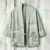Novo Kimono Capa de Algodão com Fivela Estampa Digital 3D Sete Mangas Camisa Roupão Cardigã Solto Haori