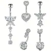 Novo Conjunto de 5 Peças da Amazon de Piercings para Umbigo em Zircônia em Formato de Coração, Piercings para Umbigo em Aço Inoxidável, Piercings para Umbigo de Borboleta e Coração